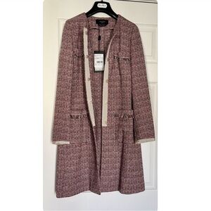 Weekend Max Mara Women’s PinkTweed Coat with Ribbon Accents Size 8